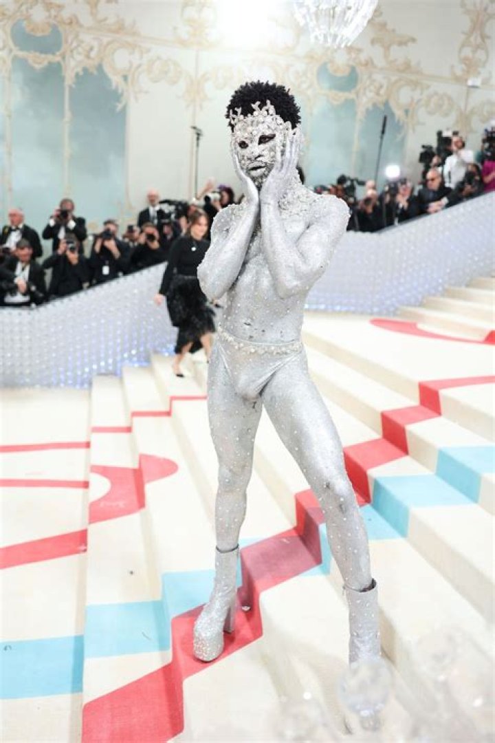 Lil Nas X Wore Nothing But a Thong and Silver Body Paint at the 2023 Met Gala