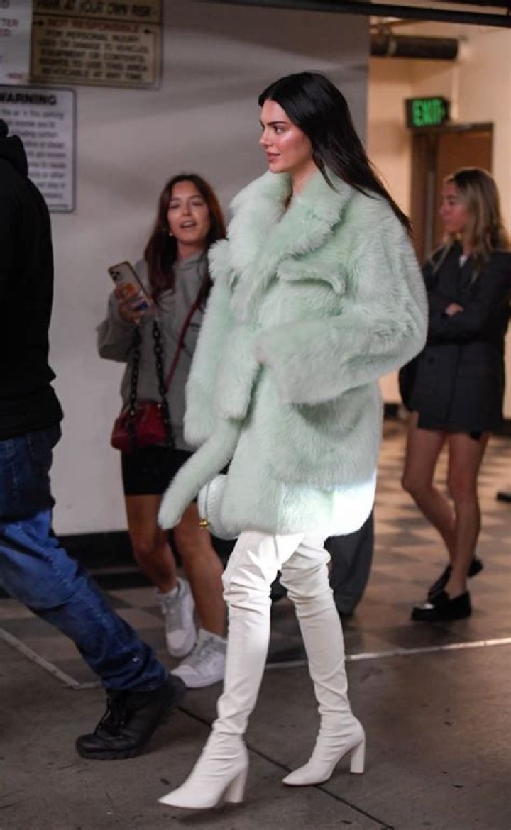 See Kendall Jenner Wear a Fluffy Mint-Green Coat and White Jeans